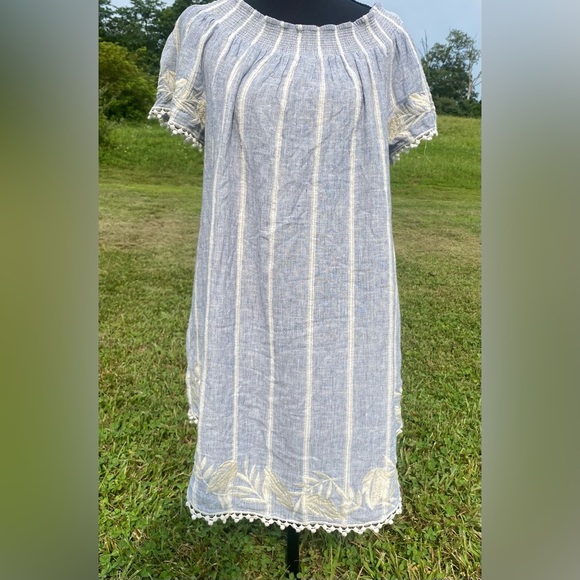 Merona L/XL Smocked Off The Shoulder Swim Cover-Up Chambray - Picture 1 of 4
